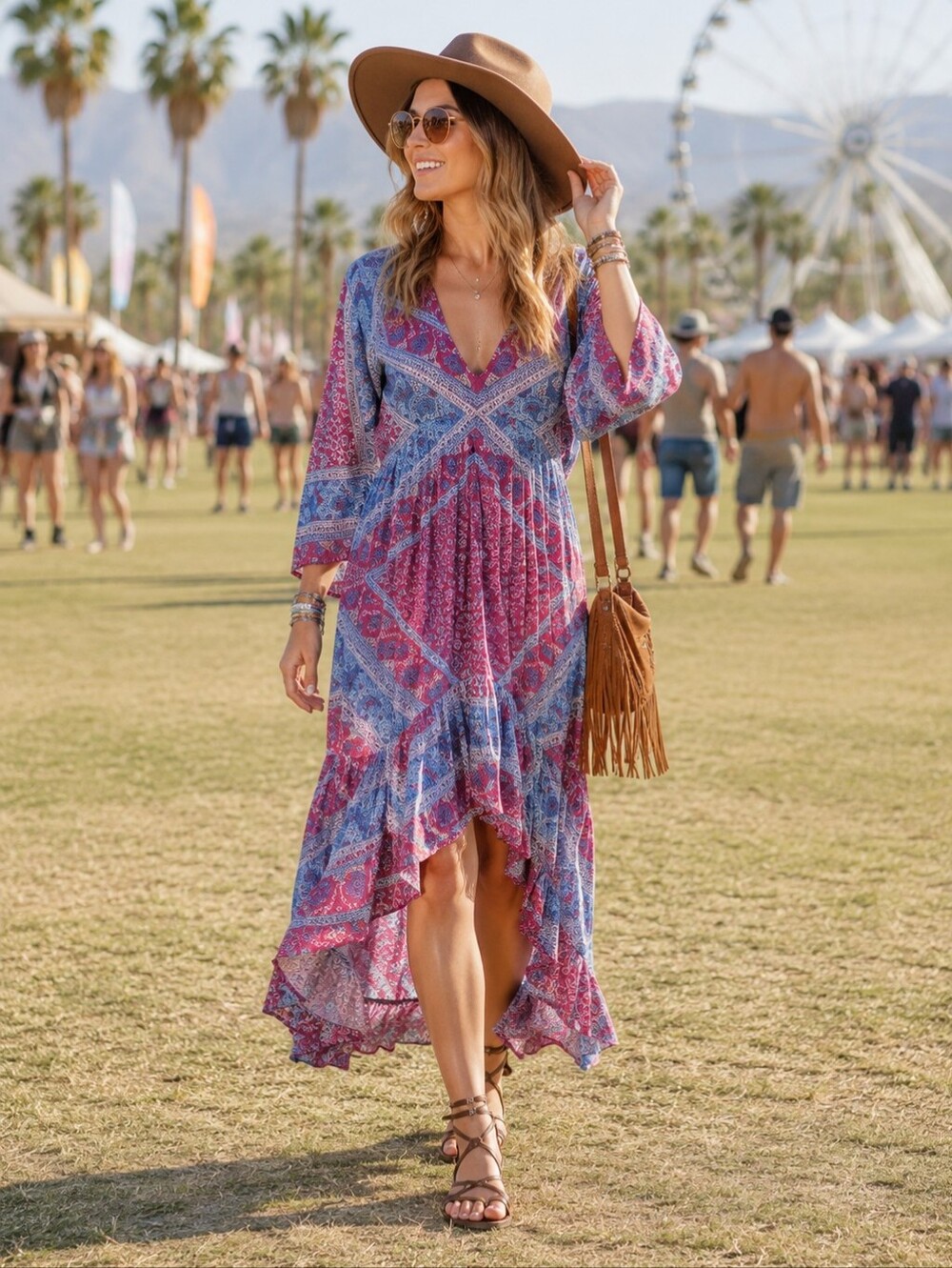 ba&sh USSO Framboise Lady Dress Asymmetrical Hi-lo Maxi Boho Indie Women's US 4